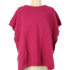 MING WANG Hot Pink Rayon/Blend Gold Button Poncho Sweater Knit Top Size L